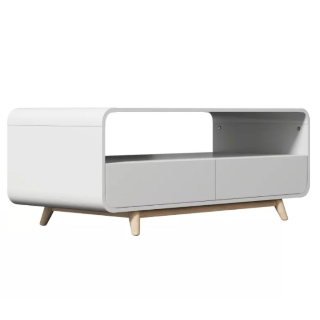 Nele White Modern Coffee Table with Push Open Drawers - House Things Furniture > Living Room