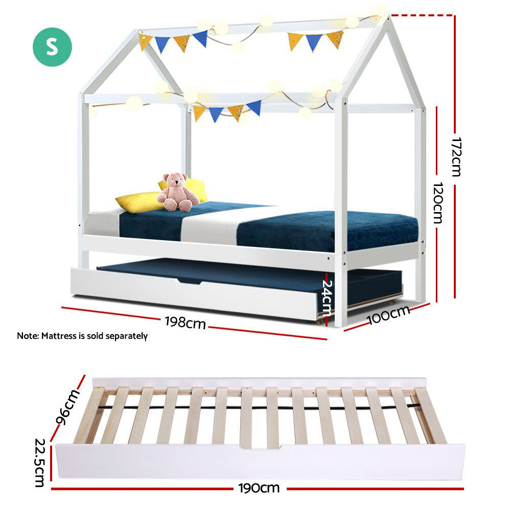 Artiss Wooden Bed Frame Single Size Mattress Base Pine Timber Platform White HOLY - House Things