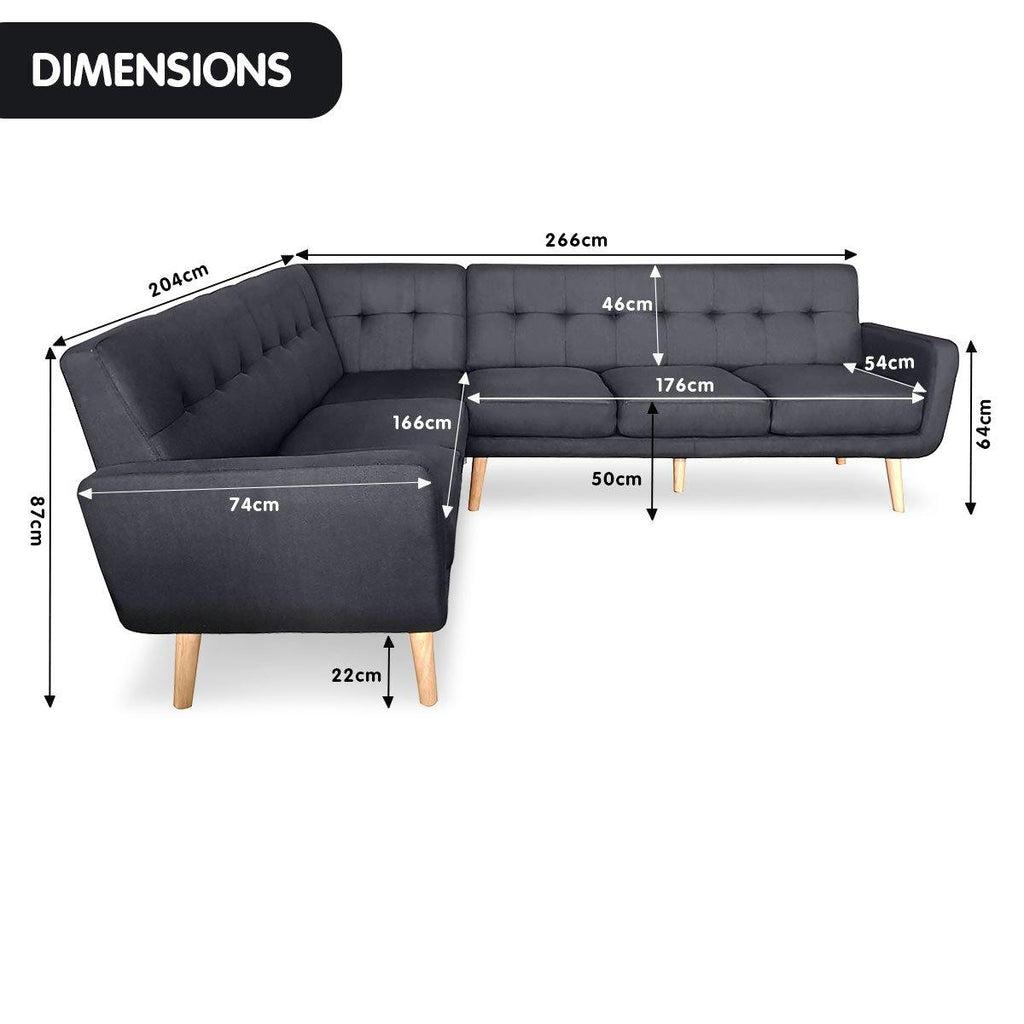 Laverne Corner Lounge L-shaped Wooden legs Black - Housethings 