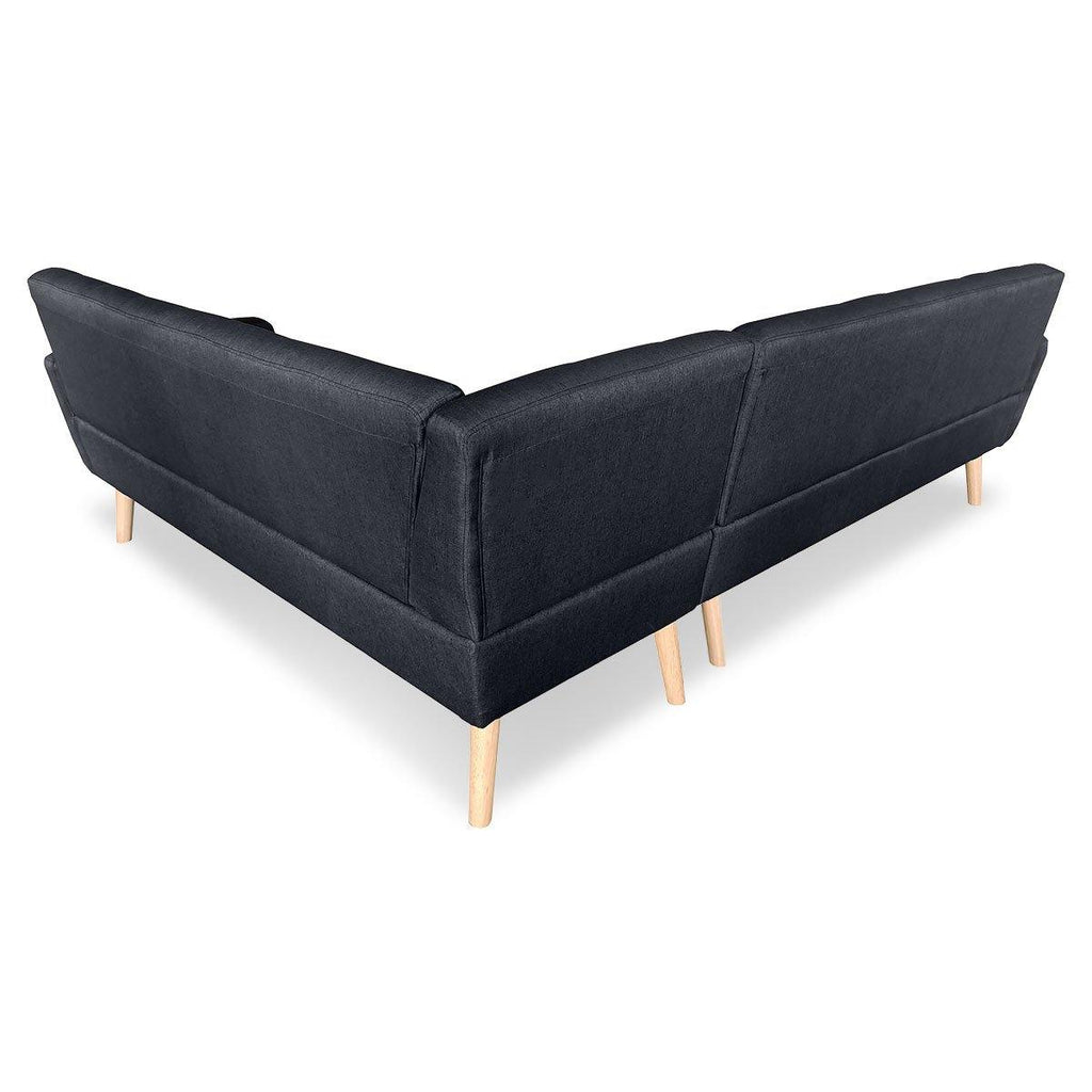 Laverne Corner Lounge L-shaped Wooden legs Black - Housethings 