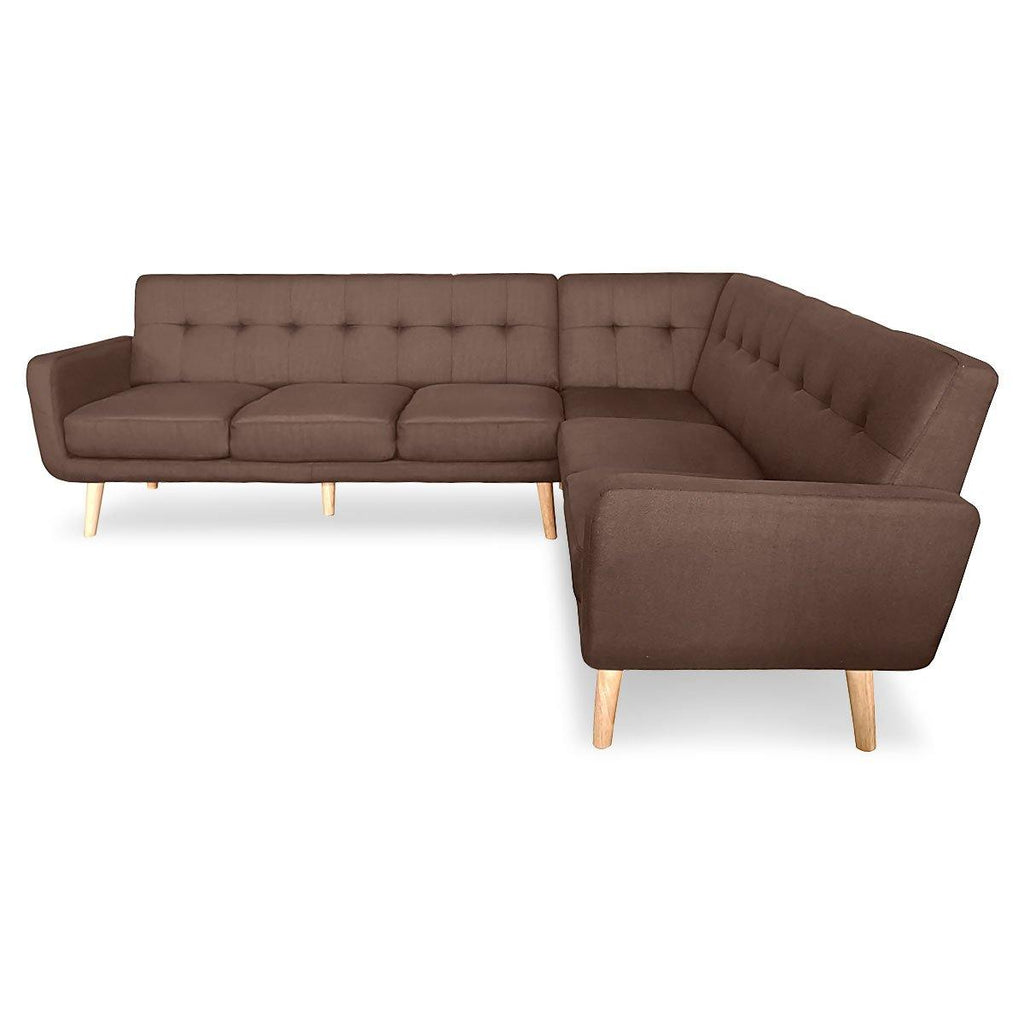 Laverne Corner Lounge L-shaped Wooden legs Brown - Housethings 