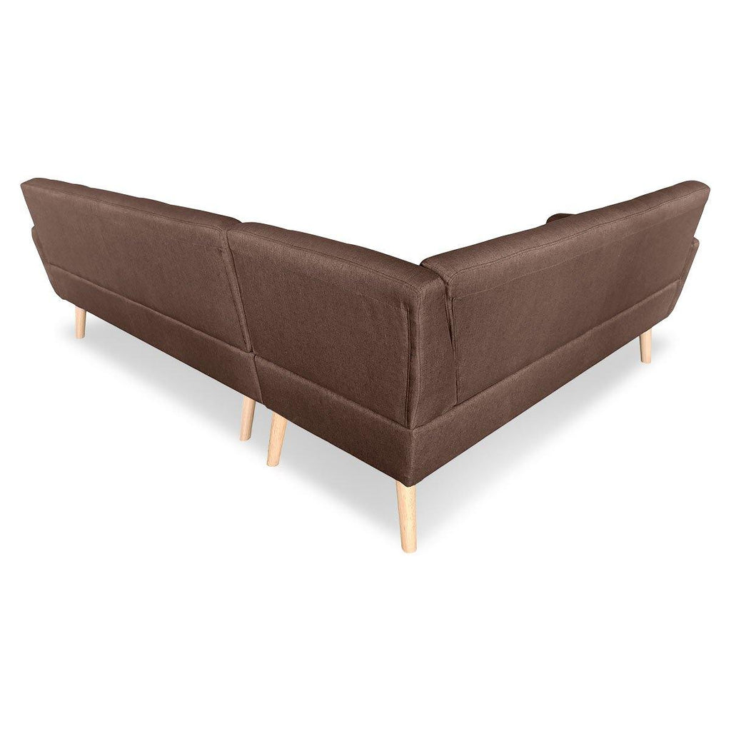 Laverne Corner Lounge L-shaped Wooden legs Brown - Housethings 