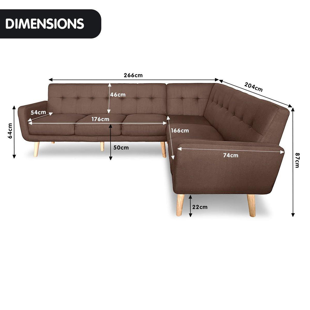 Laverne Corner Lounge L-shaped Wooden legs Brown - Housethings 