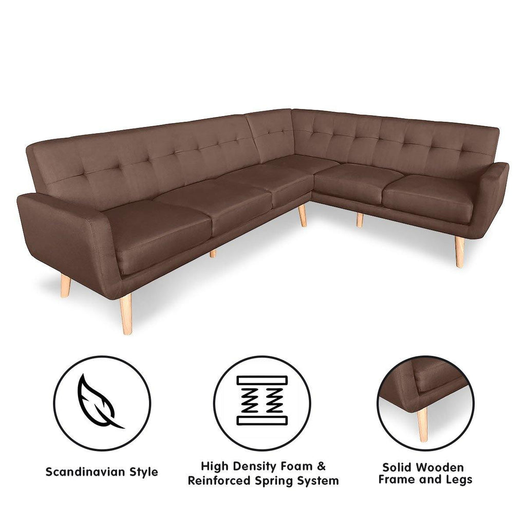 Laverne Corner Lounge L-shaped Wooden legs Brown - Housethings 