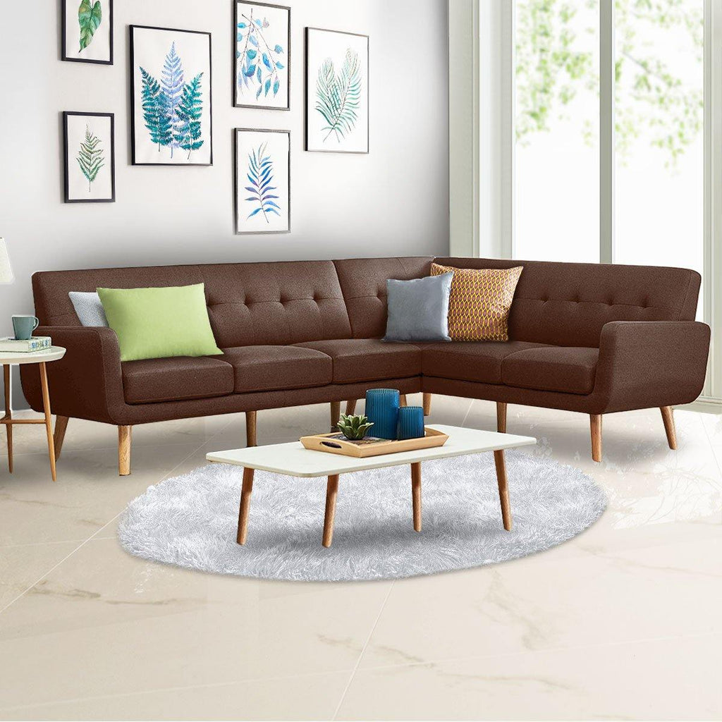 Laverne Corner Lounge L-shaped Wooden legs Brown - Housethings 