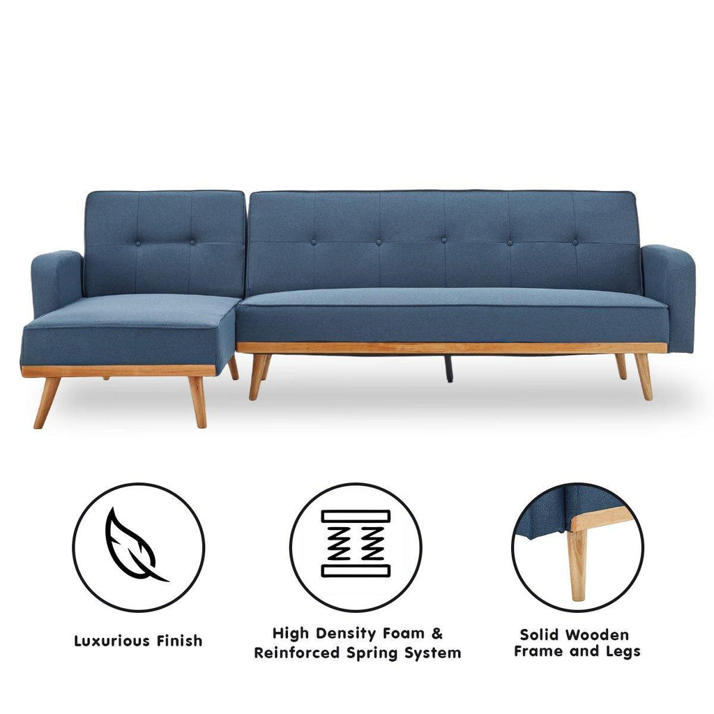 Sarantino 3-Seater Corner Sofa Bed with Chaise Lounge - Blue - Housethings 